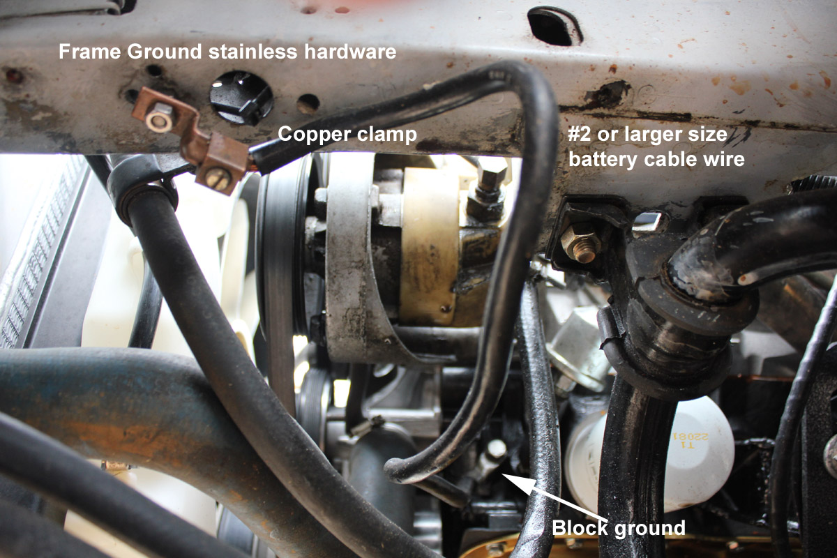 Ground engine block to chassis frame ground Mustang