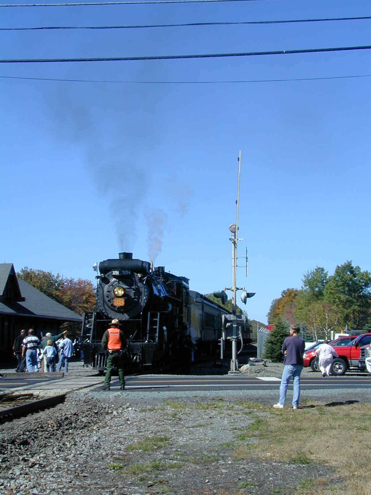Steam at road crossing