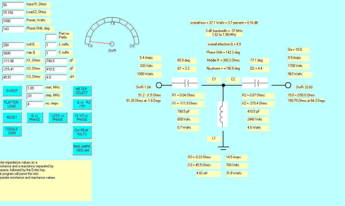 T network upper impedance 1.8 MHz