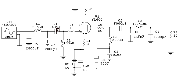 Grounded grid amplifier spice model circuit