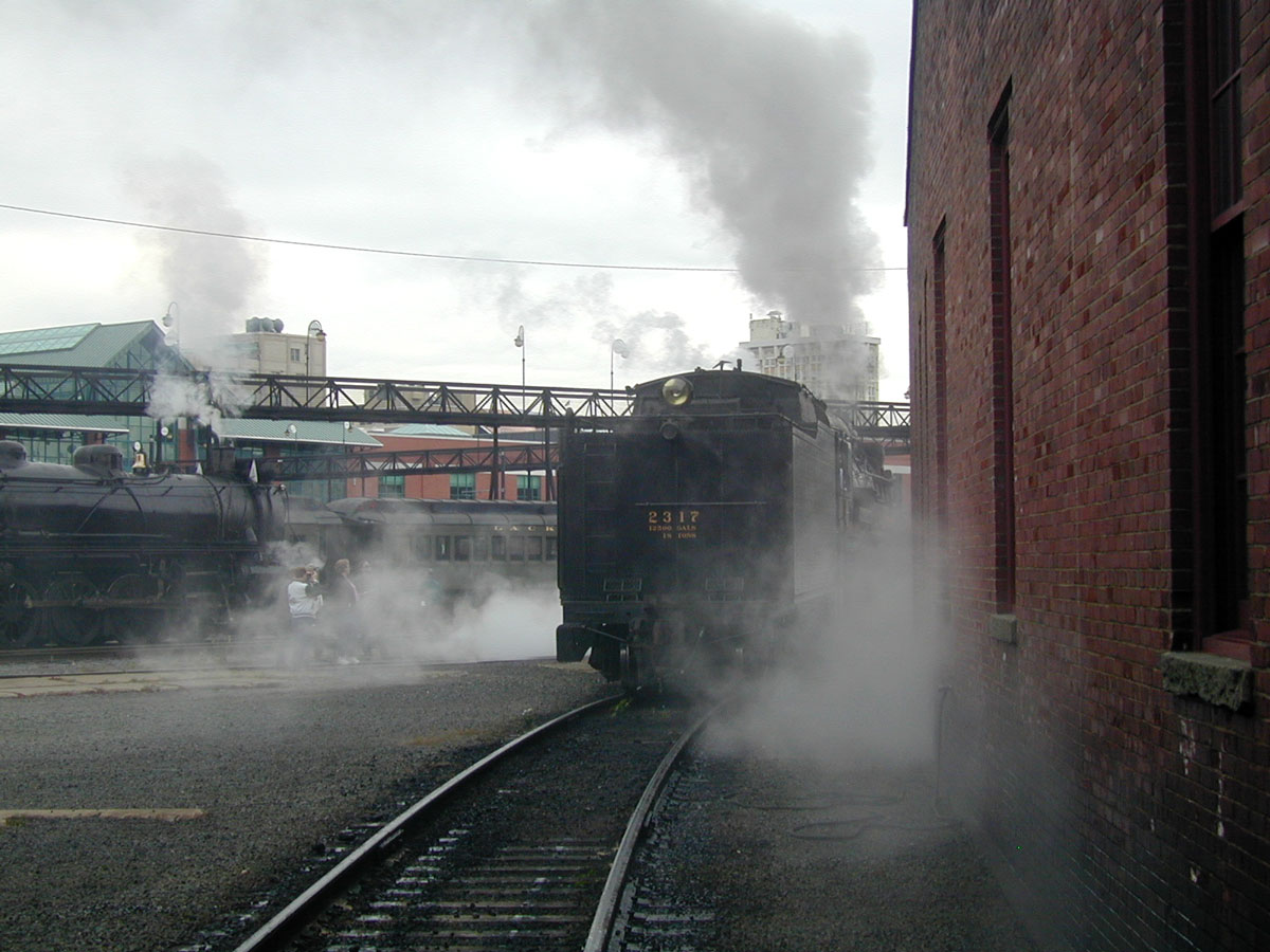 Two steam near shop